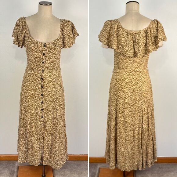 Anthropologie Cheetah Print Dress Button Front Midi Dress Size 4 No Tie Waist - Picture 3 of 11